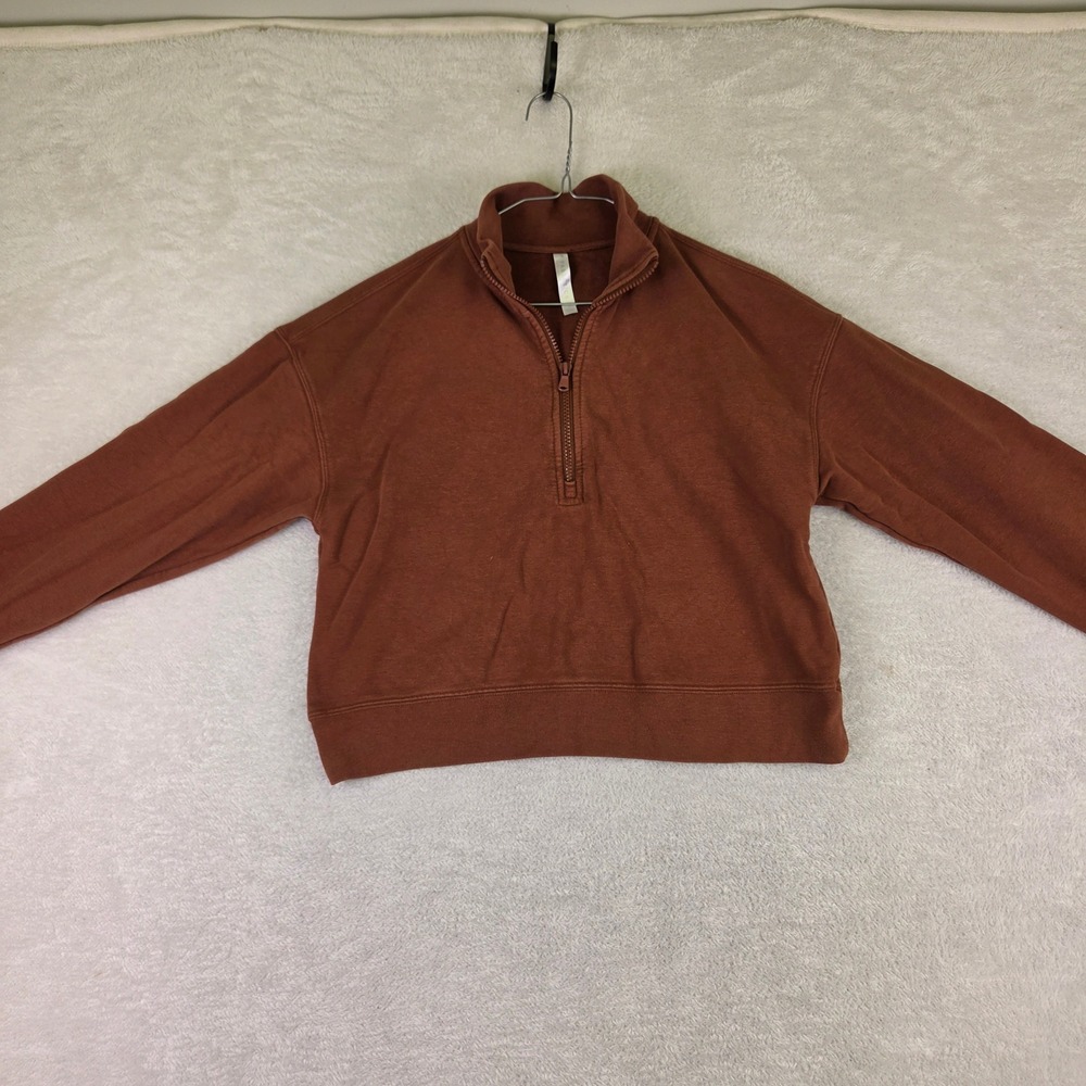 Fabletics Womens Rust Brown Quarter Zip Cropped Sweatshirt Size S Pullover